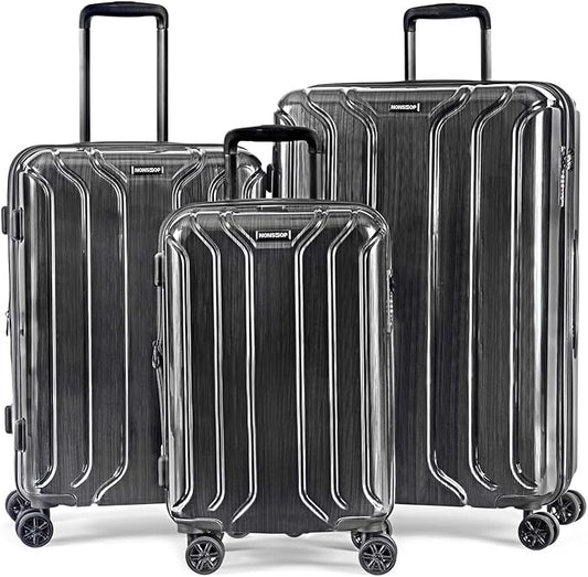 NONSTOP New York Elite Luggage Expandable Lightweight Spinner Wheels hard side shell Travel Suitcase Set, TSA Lock, Double USB Port, 3 packing cubes, Charcoal, 3-piece Set (20/24/28)