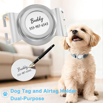 SANKALA for Airtag Dog Collar Holder, [1 Pack] Waterproof & Chew-Proof Stainless Steel Dog Airtag Holder with Slide-On Installation, Full Body Covered Air Tag Holder for Most Pet Collar, Silver, S