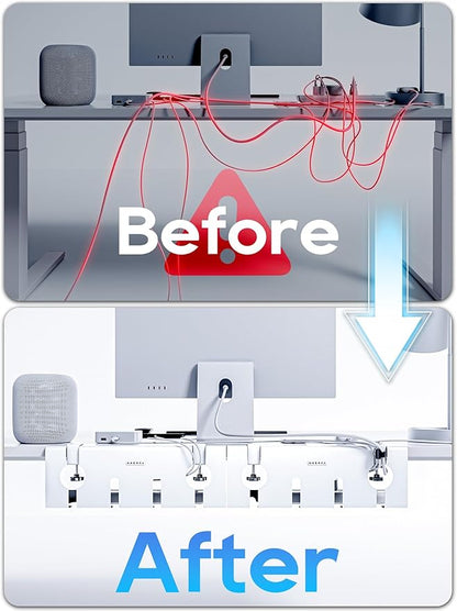 NODOCA No Drill Under Desk Cable Management Tray, 17'' Wire Management, Punch-Free Clamp on, Metal Cable Tray, Wire Organizer Under Desk, Under Desk Basket for Office and Home, White(2 Packs)