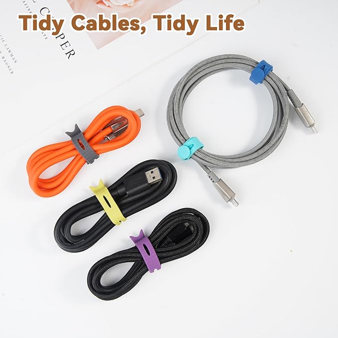 24-Pack Reusable Fish-Shape Silicone Cable Ties – 8 Colors, 4.7” Adjustable Cord Organizers for Cords & Electronics, Cord Wraps for Charging Cables, Cable Management for Home & Office