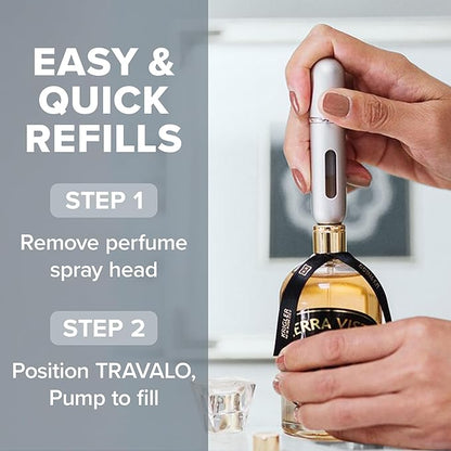 Travalo Classic HD Perfume Atomizer - Leak-Proof and TSA Approved for Air Travel - Reusable, Airtight, Easy-Fill Mini Pump Sprayer - Lightweight, Elegant Design w/Volume Window - Silver 0.17oz