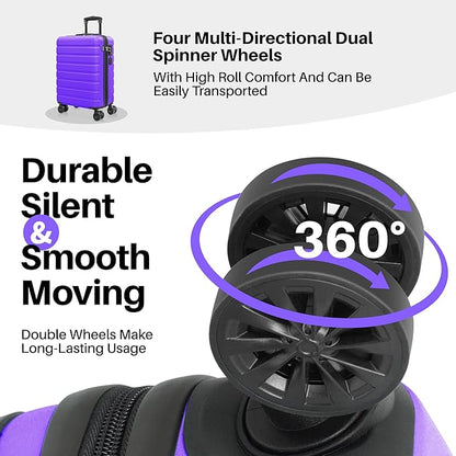 AnyZip Carry On Luggage 21" Hardside PC ABS Lightweight USB Suitcase with Wheels TSA Lock for kids Violet Purple