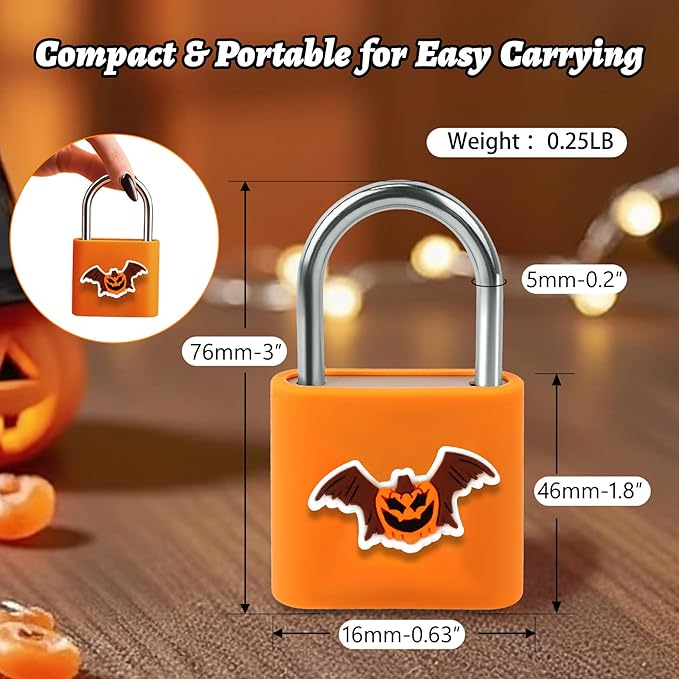 UMIKSMART Padlock, Keyless Fingerprint Padlock with USB Charging, Gym Lockers, School Lockers, Luggage, Storage Boxes, Cabinets, Backpack, Halloween Gifts(Spooky Orange)