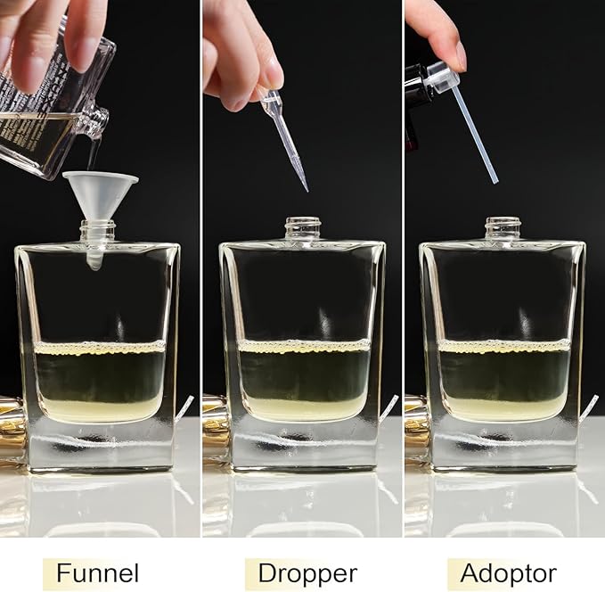 50ml/1.7 Oz Glass Spray Bottle Perfume Atomizer,Empty Refillable Perfume Spray Bottle with 3 Kinds of Dispenser (A6)