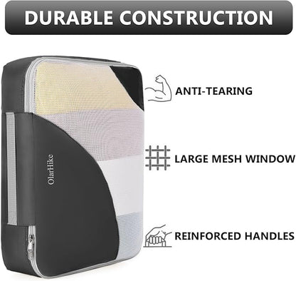 8 Set Packing Cubes for Travel, Gifts for Men,Anti-Tearing Suitcase Organizer for Luggage with Shoe & Hanging Toiletry Bag, OlarHike Vacation Accessories for Cruise, Travel Essentials for Men, Black