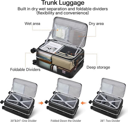 Hanke 20 Inch Carry On Luggage with Cup Holder and Charge,Top Opening Hard Shell Suitcases with Wheels and Dividers,Aluminum Frame Trunk Luggage Small Suitcase with Lock for Travel,Jet Black