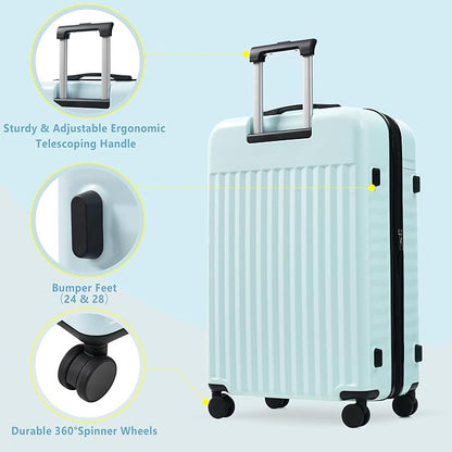 Merax Luggage Sets 2 Piece Front Opening, Hardside Lightweight Carry on Suitcase with USB Port,Durable Expandable Luggage with Bags Spinner Wheels and TSA Lock,Light Blue