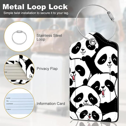 2Pack Luggage Tags for Suitcases, Cute Unique Pu Leather Cruise Luggage Tag with Privacy Cover ID Label Address Card and Metal Ring Suitable for Women Men Kids Travel Bag Silly Cat Face