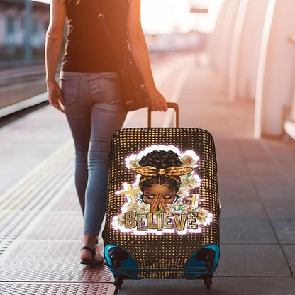 Travel Suitcase Protector African American Girl Elastic Protective Washable Luggage Cover With Concealed Zipper Suitable For 18-32 Inch(M (for 22-24 inch luggage))