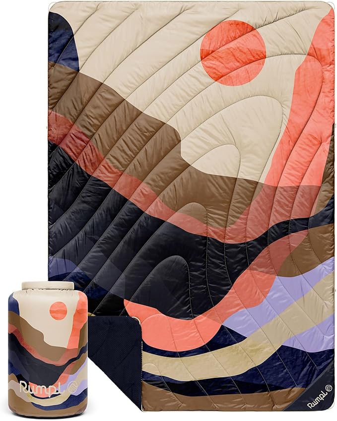 Rumpl Fleece Puffy Blanket with Fleece Liner and Weather Resistant Shell, 1-Person, Valley Dawn