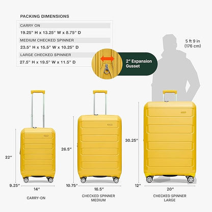 Traveler's Choice Pagosa Indestructible Hardshell Expandable Spinner Luggage, Yellow, 30-Inch Large