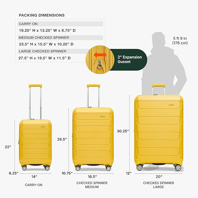 Traveler's Choice Pagosa Indestructible Hardshell Expandable Spinner Luggage, Yellow, 22-Inch Carry-on