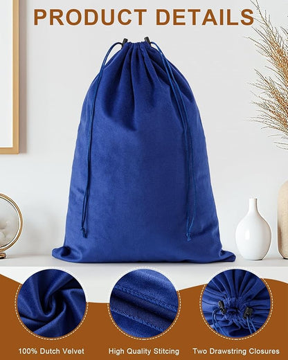 FantasyLife Shoe Bags for Travel, Washable Dust Bags for Storage & Packing, Flannel Shoe Pouch with Drawstring Closure for Purses, Handbags, Shoes & Toys (2, Palace Blue)