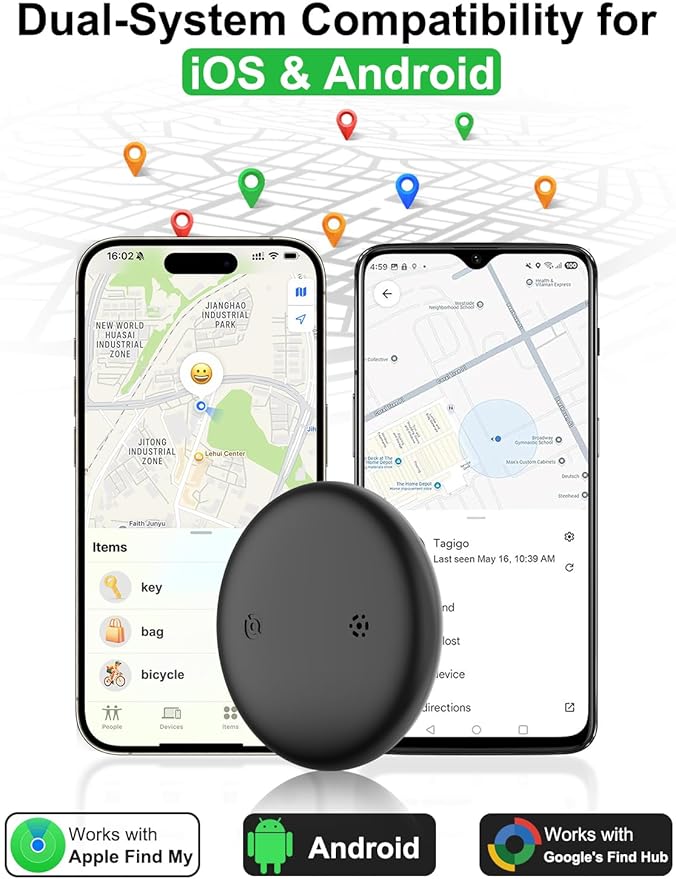 2-in-1 Air Tracker Tag for iOS & Android - Smart Tags Dual System Bluetooth Finder Compatible with Apple Find My & Android Find Hub, Mini GPS Tracker Item Finders for Keys, Wallet, Luggage, Pet, Bike