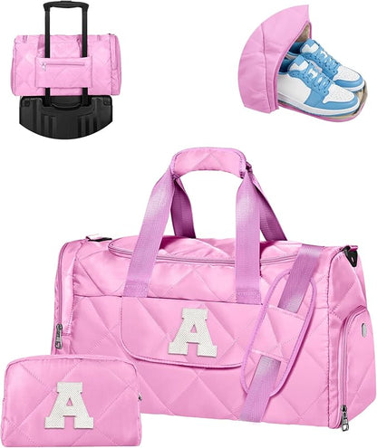 Christmas Gifts for Girls Women, Initial Duffle Bag, Personalized Gift for Her, Teen Girl Gift Trendy Stuff, Overnight Weekender Bag with Pouch, Birthday Gift for Daughter, Friend, Mom, Sister