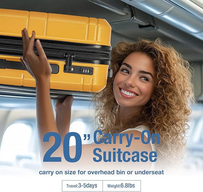KYME Carry On Luggage 22x14x9 Airline Approved with TSA Lock Hard Shell Carry On Suitcase Lightweight Suitcases with Wheels Small Luggage for Men Women,Carry-On 20 Inch,Yellow