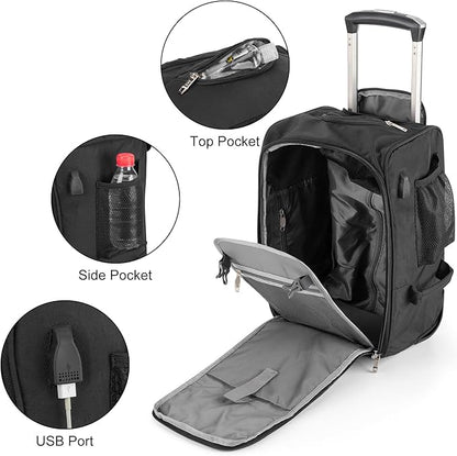 17x10x9 Inches United Airlines Rolling Personal Item Under Seat Travel Bag Suitable For Major Airlines, Not Suitcase, Rolling Travel Bag Design (Black)