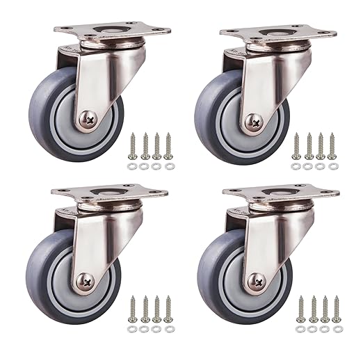 Stainless Steel Caster Wheels 2 Inch Set of 4, Anti-Rust 360° Swivel Casters, Silent and Non-Marks Thermoplastic Rubber Wheels for Furnitures,Labs,Hospitals,Restaurants