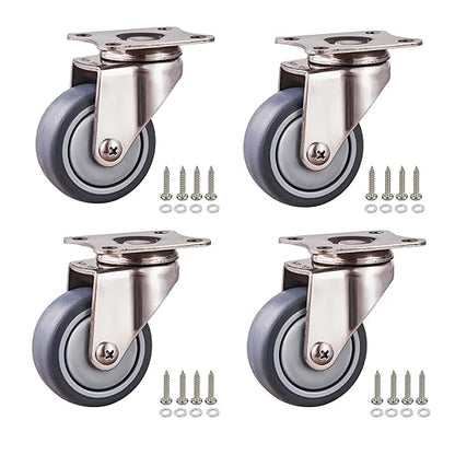 Stainless Steel Caster Wheels 2 Inch Set of 4, Anti-Rust 360° Swivel Casters, Silent and Non-Marks Thermoplastic Rubber Wheels for Furnitures,Labs,Hospitals,Restaurants