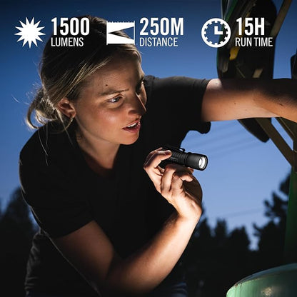 Coast XT7R 1500 Lumen Rechargeable LED Flashlight with Magnetic Mount, Slide Focus, and Pocket Clip, Blue
