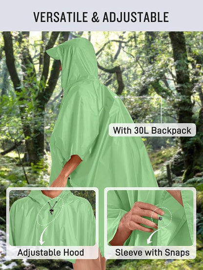 SaphiRose Hooded Rain Poncho Waterproof Raincoat Jacket for Men Women Adults