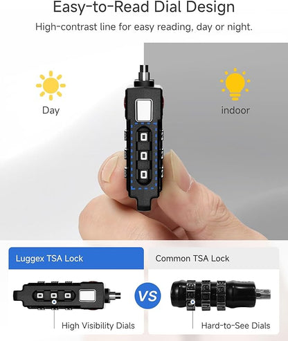 LUGGEX TSA Locks for Luggage, Suitcase Locks TSA Approved, Luggage Locks, Ease of Use & Durable(Black,4 Pack)