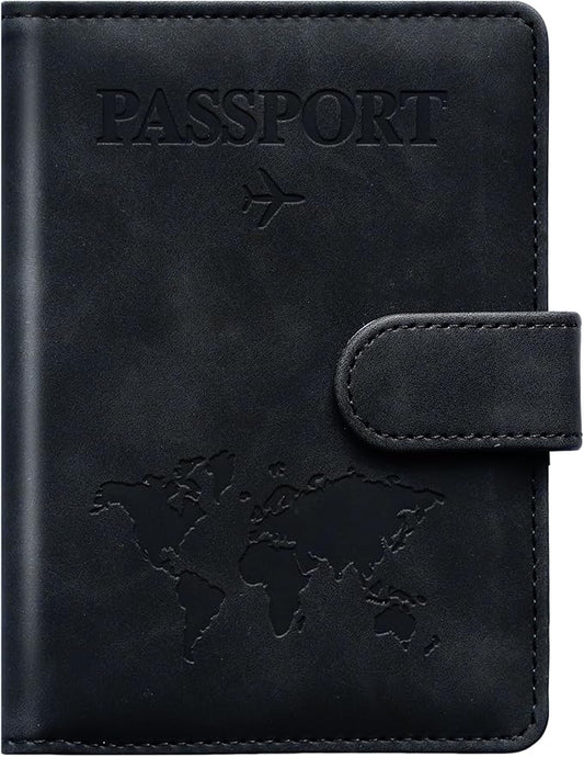 Passport Holder for Travel Women and Men RFID Passport Holder with Card Slots Holder Passport Case Passport cover Passport Wallet Travel Essentials and Accessories (Buckle, Black)