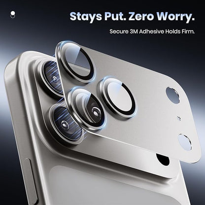 Hoerrye for iPhone 17 Pro Camera Lens Protector - [12FT Shatterproof Military Grade] [Strong Adsorption] Metal Top 9H+ Tempered Glass Camera Screen Full Protective Cover Case Friendly,Gray