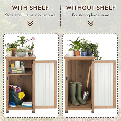 33.5" H Small Storage Corner Floor Cabinet, 2 Shelf Narrow Storage Unit with Adjustable Shelves, Metal Top for Organizing Garage, Pool, Laundry Room,Planting Work Station or Small Spaces