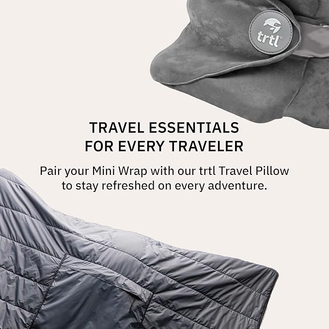 trtl Mini Wrap Compact Travel Blanket - Quilted Insulation - Convenient, Packable Blanket - Comes with Roll-Top Bag - Features a Secure Pocket