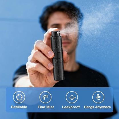 Keychain Travel Perfume Bottle - Refillable Cologne Spray Atomizer Mini - Small Travel Size Essentials for Sprayer Empty Container - Portable EDC Airplane Gadgets Gift for Men 8ml Black