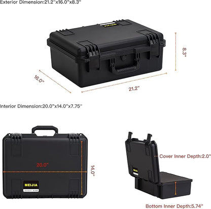 MEIJIA Portable Premium Waterproof Hard Compact Compact Case with customizable fit foam,Lightweight and Strong Design,21.2"x16.0"x8.3",Elegant Black