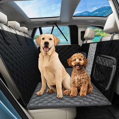 Hard Bottom Dog Car Seat Cover for Back Seat, 900D Oxford Waterproof Pet Seat Extender Supports 400lbs, Car Seat Protector and Hammock for Dogs, Compatible with Car, Small SUV & Truck