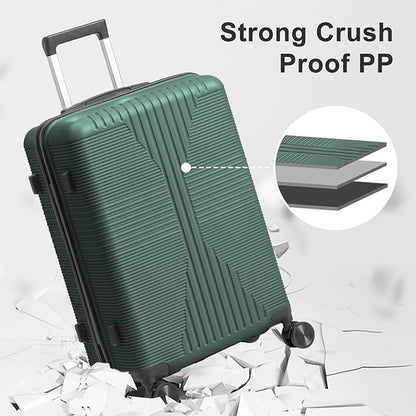 Karl home Luggage Sets 4 Piece, PP Hard Case Suitcase Set with Built-in Lock Spinner Wheels, Lightweight Durable Carry on Luggage for Business Travel - Dark Green (16/20/24/28")