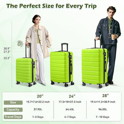 AnyZip Carry On Luggage 21" Hardside PC ABS Lightweight USB Suitcase with Wheels TSA Lock for kids AppleGreen