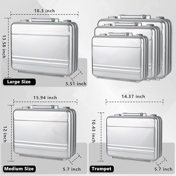 Silver Metal Brief Case 16.5X12.6X6.1 Inch Aluminum Toolbox TSA Combination Lock Cash Weekend Short-term Travel Bag Lawyer Briefcase