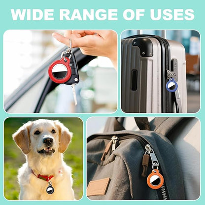 [4 Pack] Waterproof for Airtag Holder Keychain with Full Wrap Design, Hard PC for Air Tag Case, Scratchproof for Airtags for GPS Item Finder Tracker Luggage, Bag,Key-Black/Blue/Orange/Red