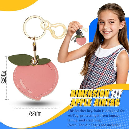Leather Keychain for Airtag, Cute Protective Keychain Holder Compatible with Apple Air Tag,GPS Item Tracker Case Cover for Keys,Bags,Pets,Luggage(Peach)