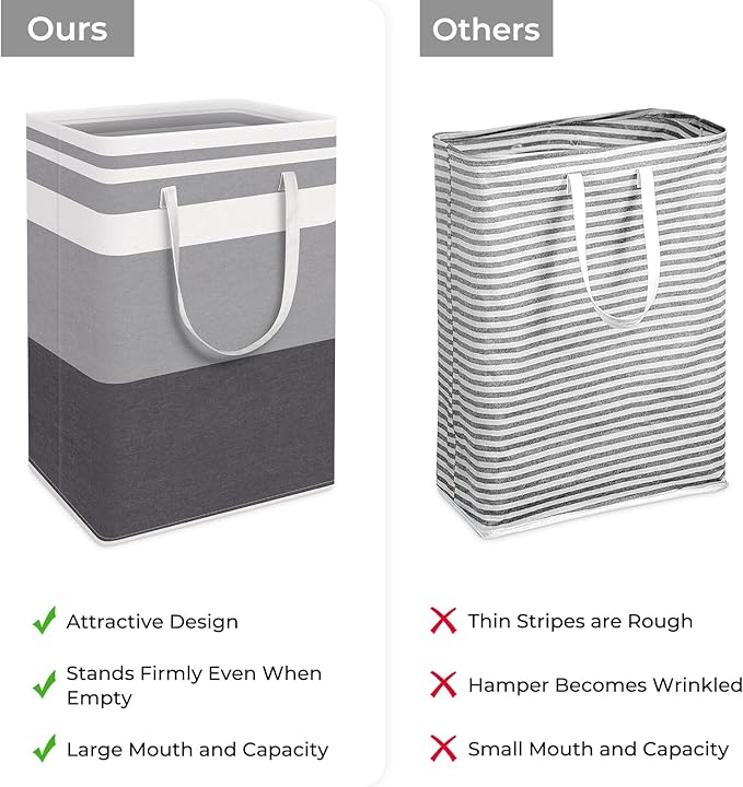 HomeHacks 2 Pack Large Laundry Baskets, Waterproof, Freestanding Laundry Hampers, Collapsible Clothes Hamper with Reinforced Handles in Laundry, College Dorm, Bathroom, Bedroom (Grey+Pink, 75Lx2)