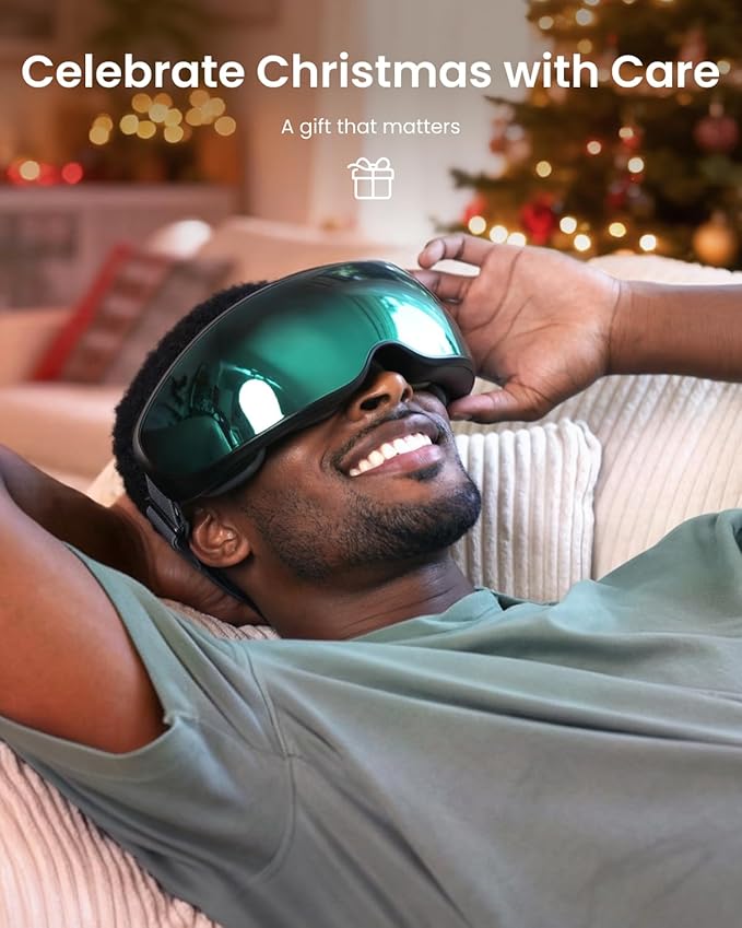 RENPHO Eyeris Caligo Eye Massager with Mist & Temple Massage, Christmas Birthday Gifts for Women Men Mom Dad Her,FSA Eligible HSA Temple Massager for Migraines,Head Circumferences 21.7in to 27.5in
