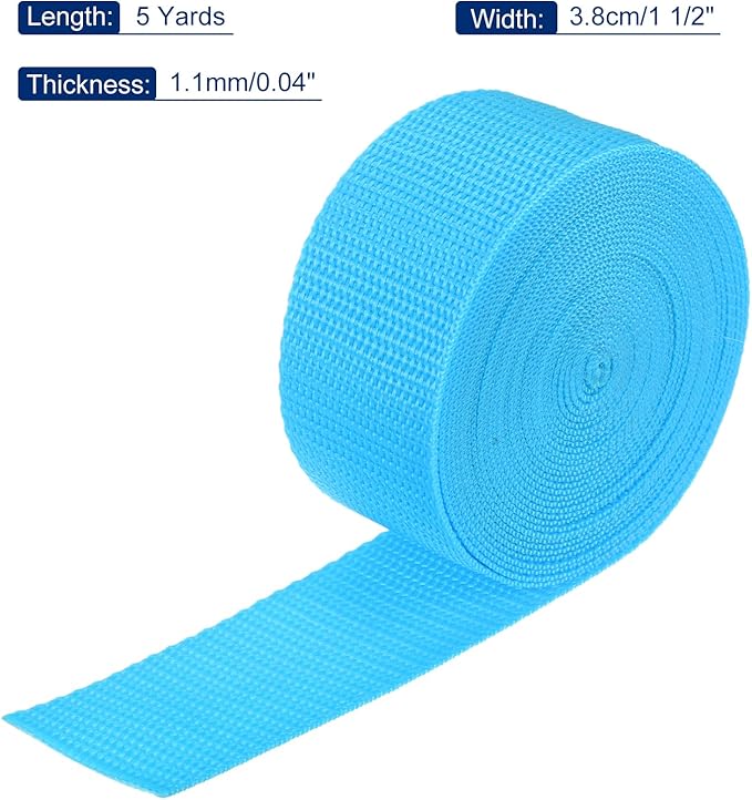 MECCANIXITY Lightweight Polypropylene Webbing Strap 1 1/2" 5 Yard Backpack Strapping Band Aquamarine Blue for Outdoor Luggage Cargo Straps