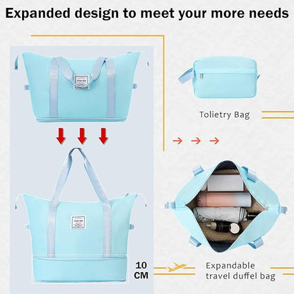 Merax Luggage Sets 4 Piece Suitcase Set, Expandable Hardside 20 IN & 28 IN Suitcase Set with Duffel Bag, Lightweight Travel Luggage with Spinner Wheels and TSA Lock(Light Blue)