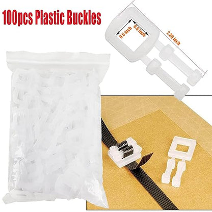Box Packing Strapping Tool, Polypropylene Pallet/Box Strapping kit: 330' x 1/2'' Strapping and 100 pcs Plastic Buckles,Manual Packing