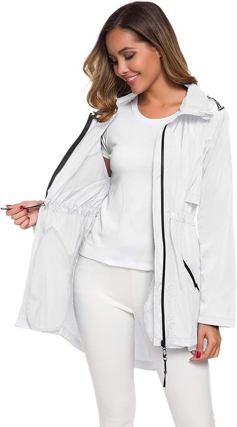 Avoogue Women's Long Raincoat with Hood Outdoor Lightweight Windbreaker Rain Jacket Waterproof