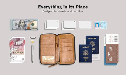 Leather Passport Holder for Travel – Genuine Leather Passport Wallet for Women & Men, Travel Wallet and Document Organizer