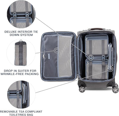 Travelpro Platinum Elite Softside Expandable Carry on Luggage, 8 Wheel Spinner Suitcase, USB Port, Suiter, Men and Women, Vintage Grey, Carry On 21-Inch