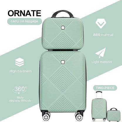 2 Piece Carry on Luggage Set, Airline Approved 20 Inch Luggage with Cosmetic Case HardShell Suitcase with Spinner Wheels, Lightweight Durable Hardside Suitcases Set, Olive Green
