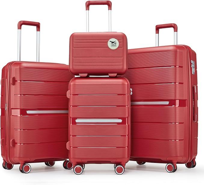 Merax Luggage Set 4 Piece Suitcase with Case Expandable Spinner Wheels Hardshell Airplane Approved Luggage Sets,Wine Red,14/20/24/28
