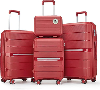 Merax Luggage Set 4 Piece Suitcase with Case Expandable Spinner Wheels Hardshell Airplane Approved Luggage Sets,Wine Red,14/20/24/28