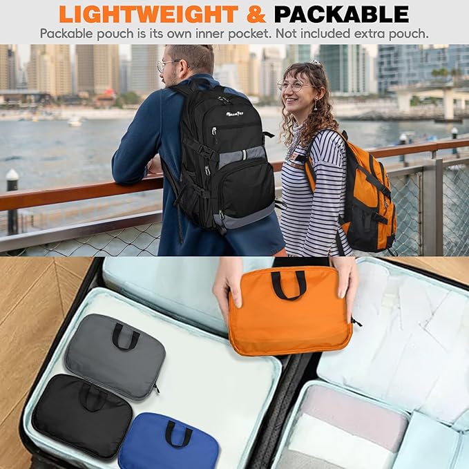 Seektop Lightweight Travel Backpack for Men Women, Multiple Pockets 40L Hiking Backpack Foldable Carry on Backpack for Outdoor Camping Sport Leisure (Black)